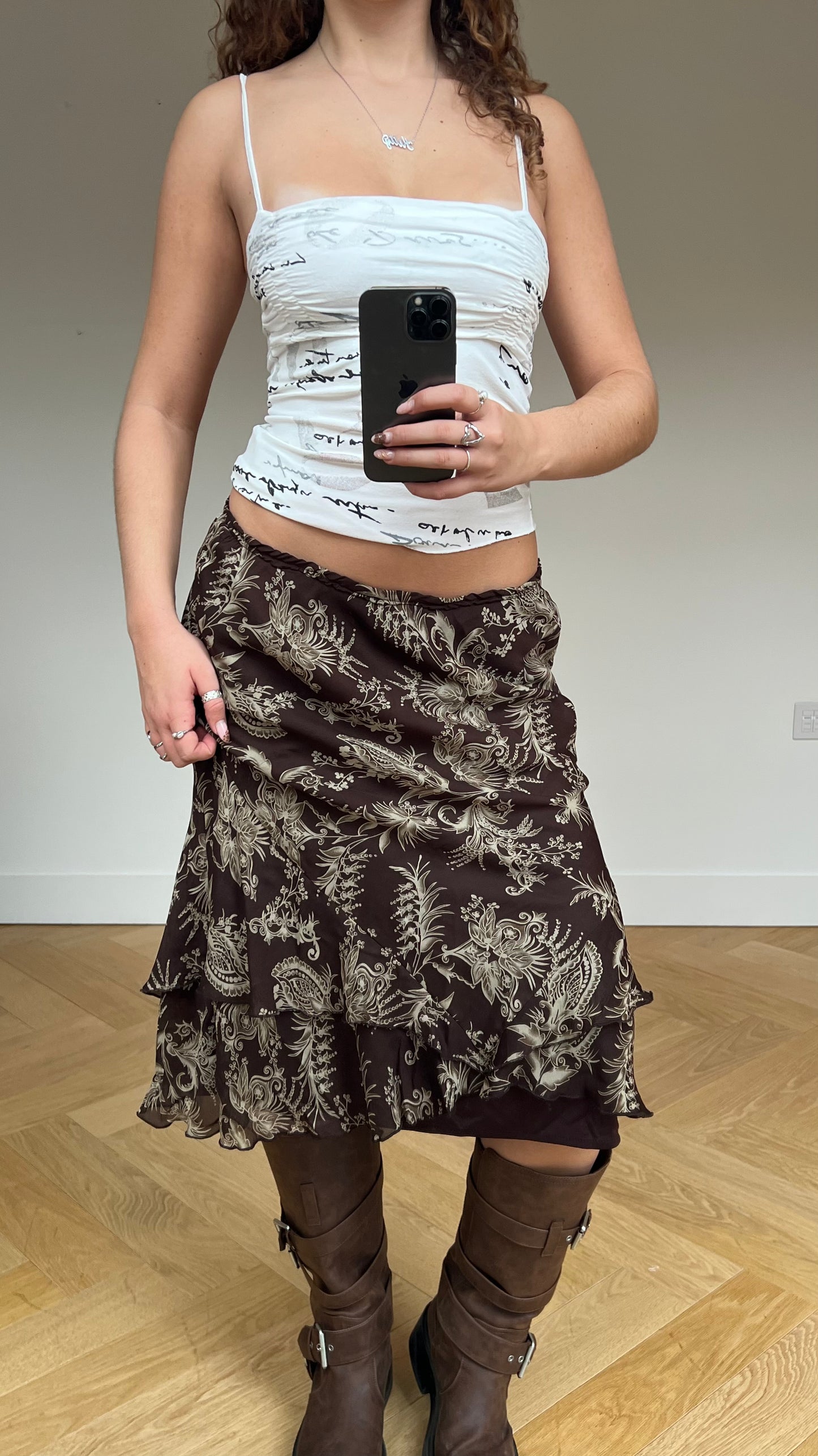 00s brown mesh midi skirt- size M