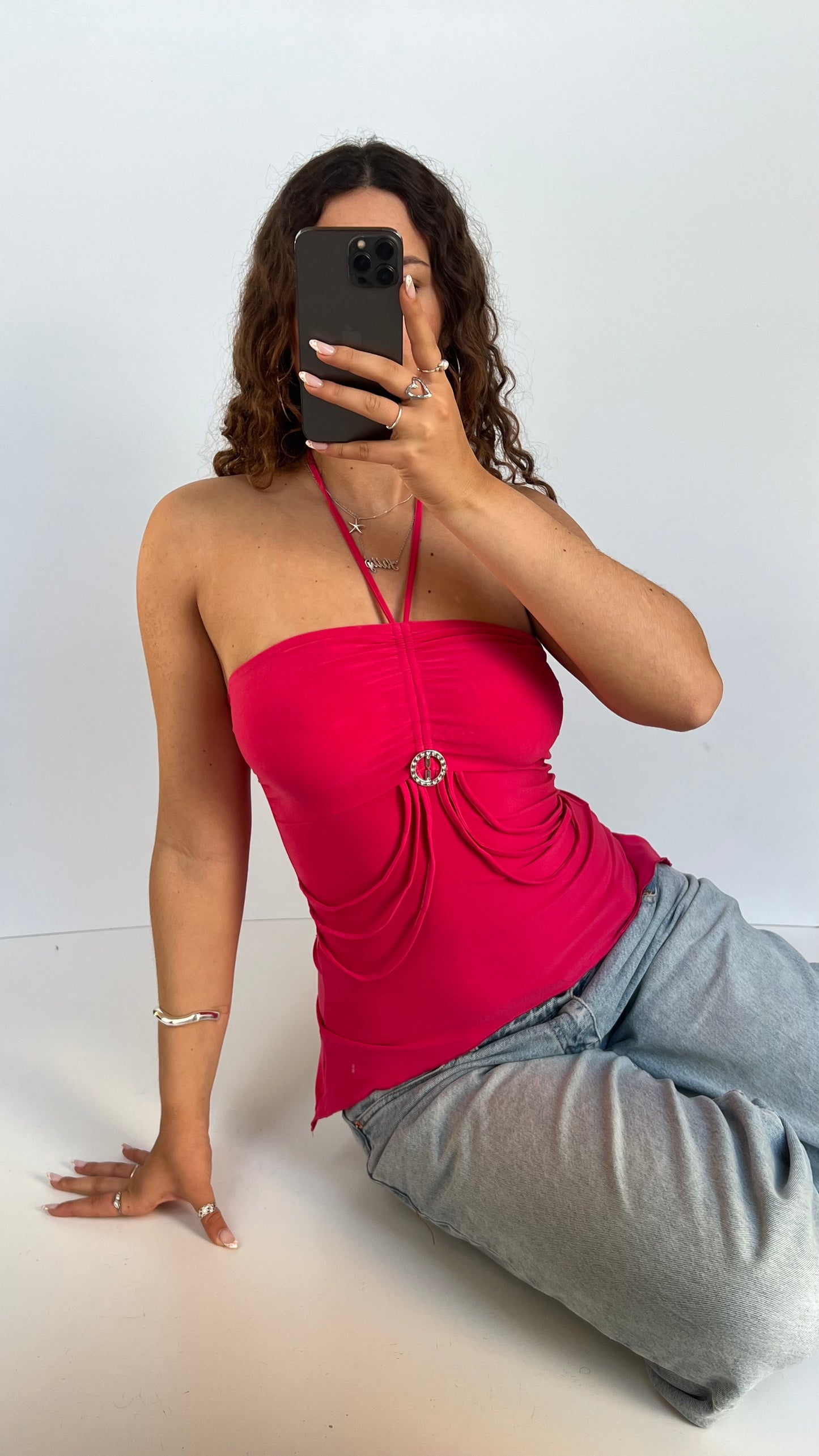 00s pink asymmetric cami- size S