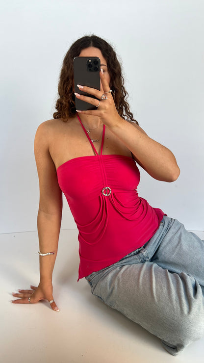 00s pink asymmetric cami- size S