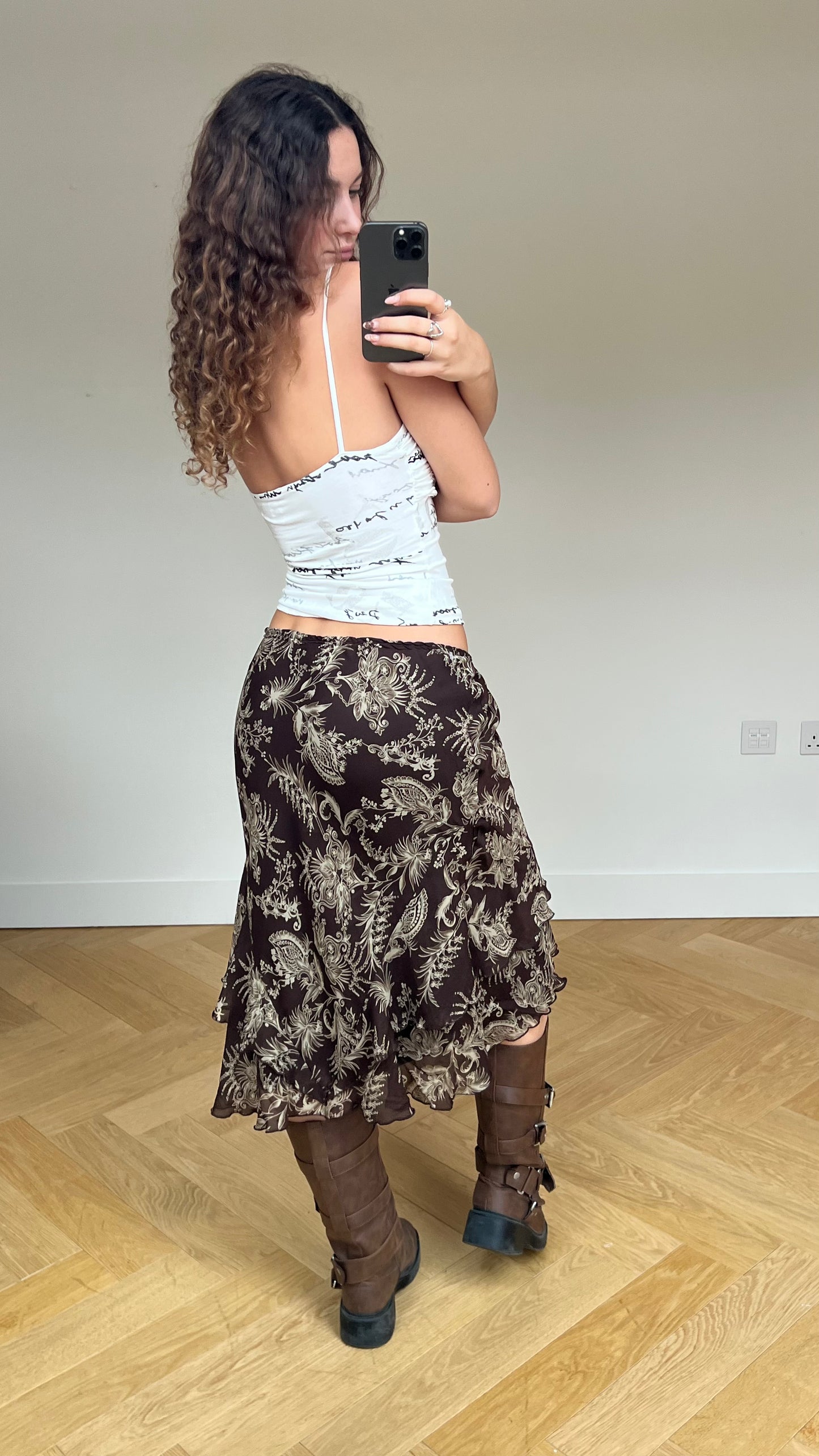00s brown mesh midi skirt- size M