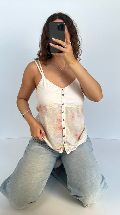 00s white pink floral cami- size M