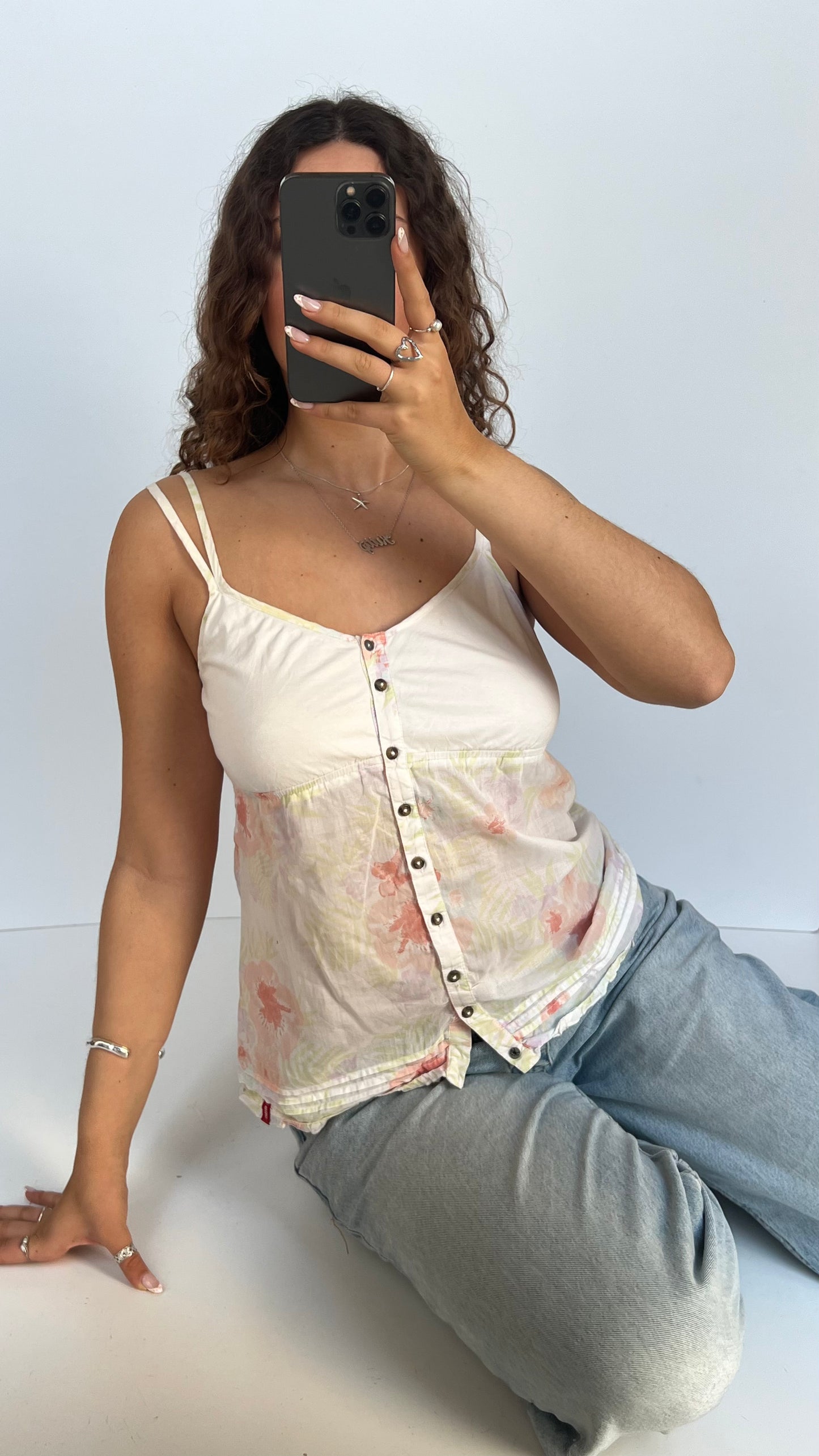 00s white pink floral cami- size M