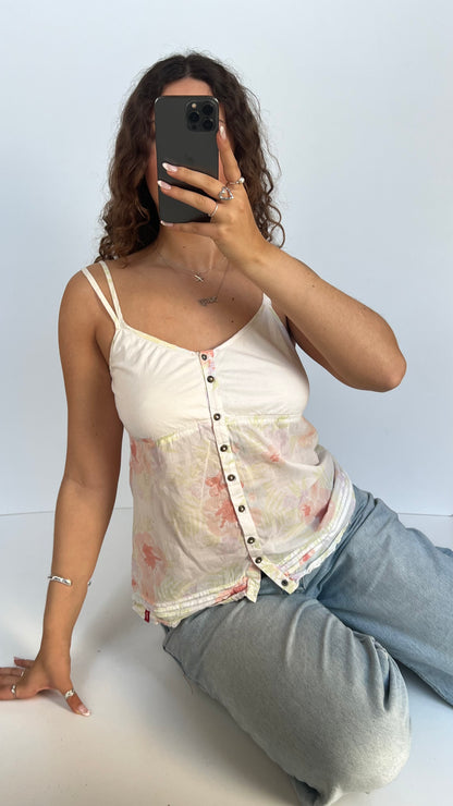 00s white pink floral cami- size M