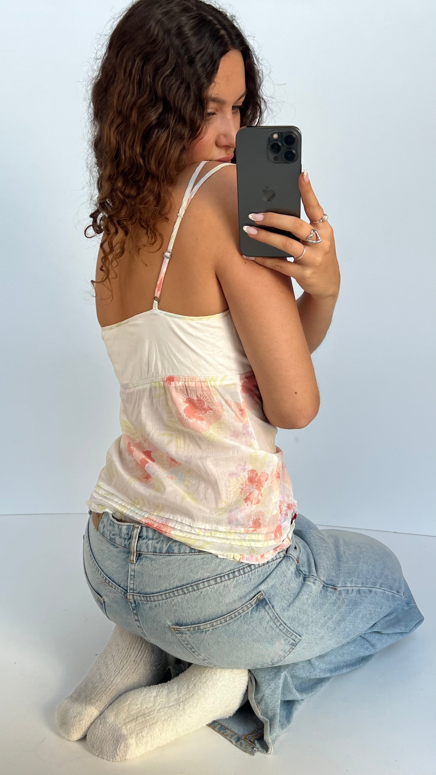 00s white pink floral cami- size M