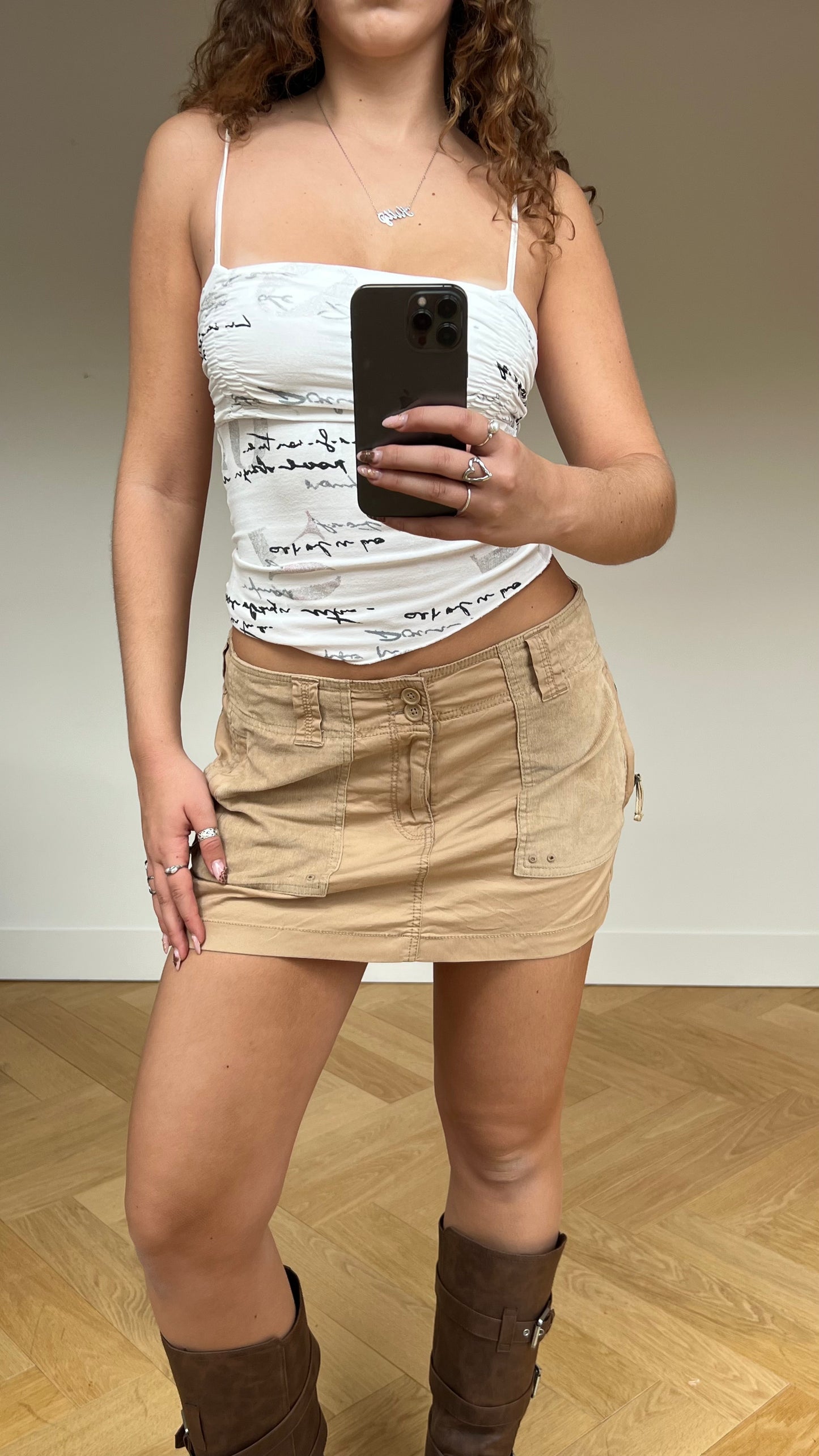 00s brown cargo mini skirt- size S