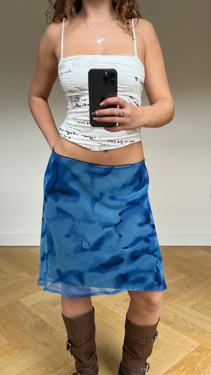 00s blue mesh midi skirt- size XL