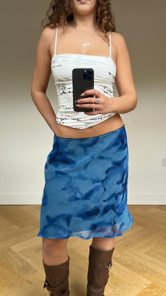 00s blue mesh midi skirt- size XL
