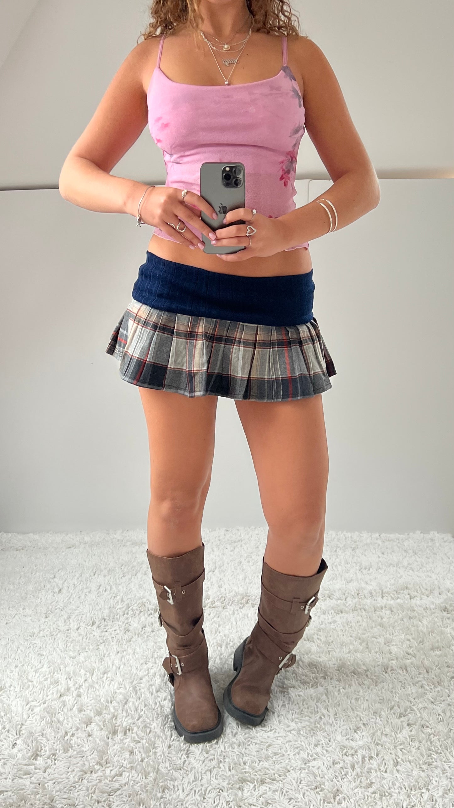 00s navy plaid micro skirt- size S