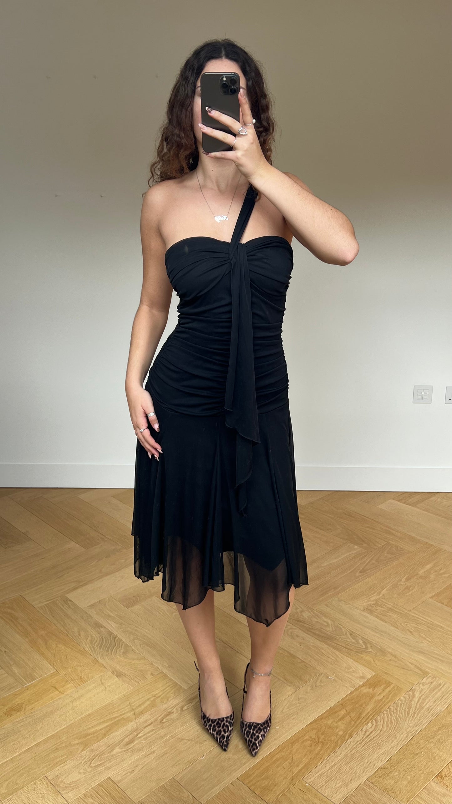 00s black mesh midi dress- size M