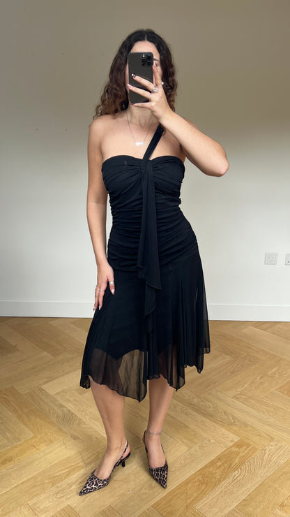 00s black mesh midi dress- size M