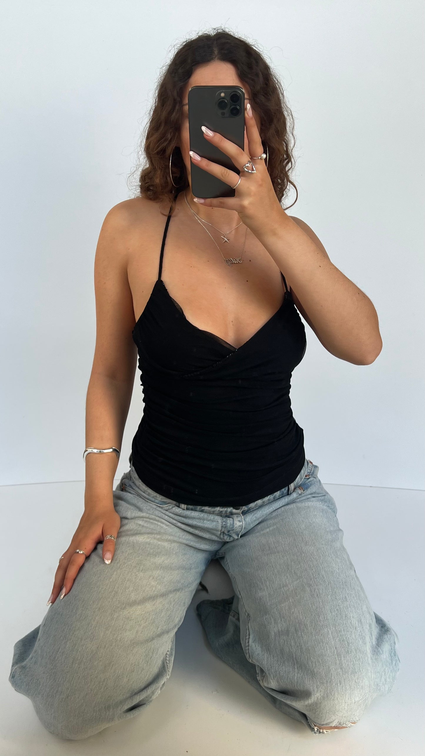 00s black mesh sequin cami- size S