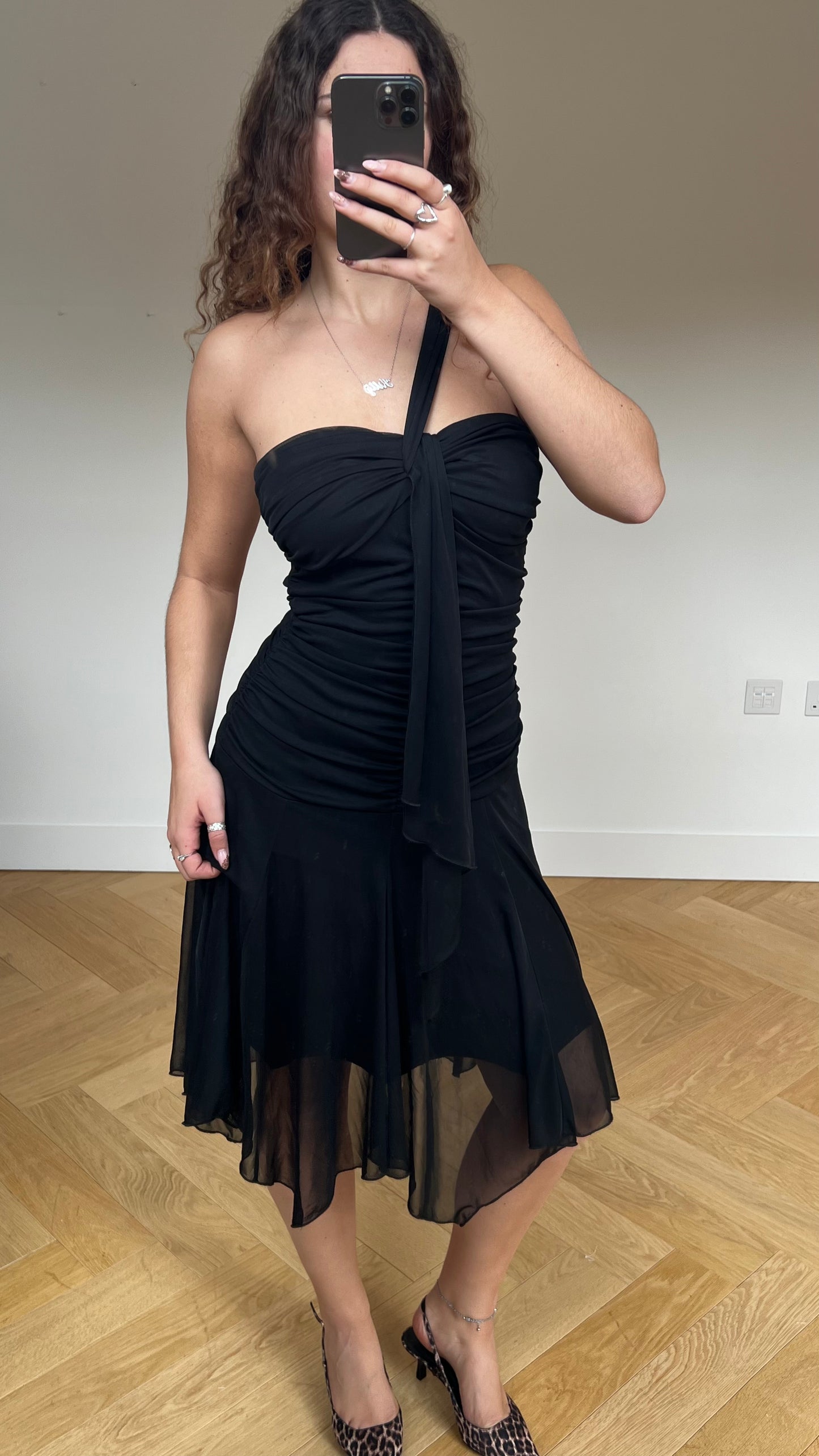 00s black mesh midi dress- size M