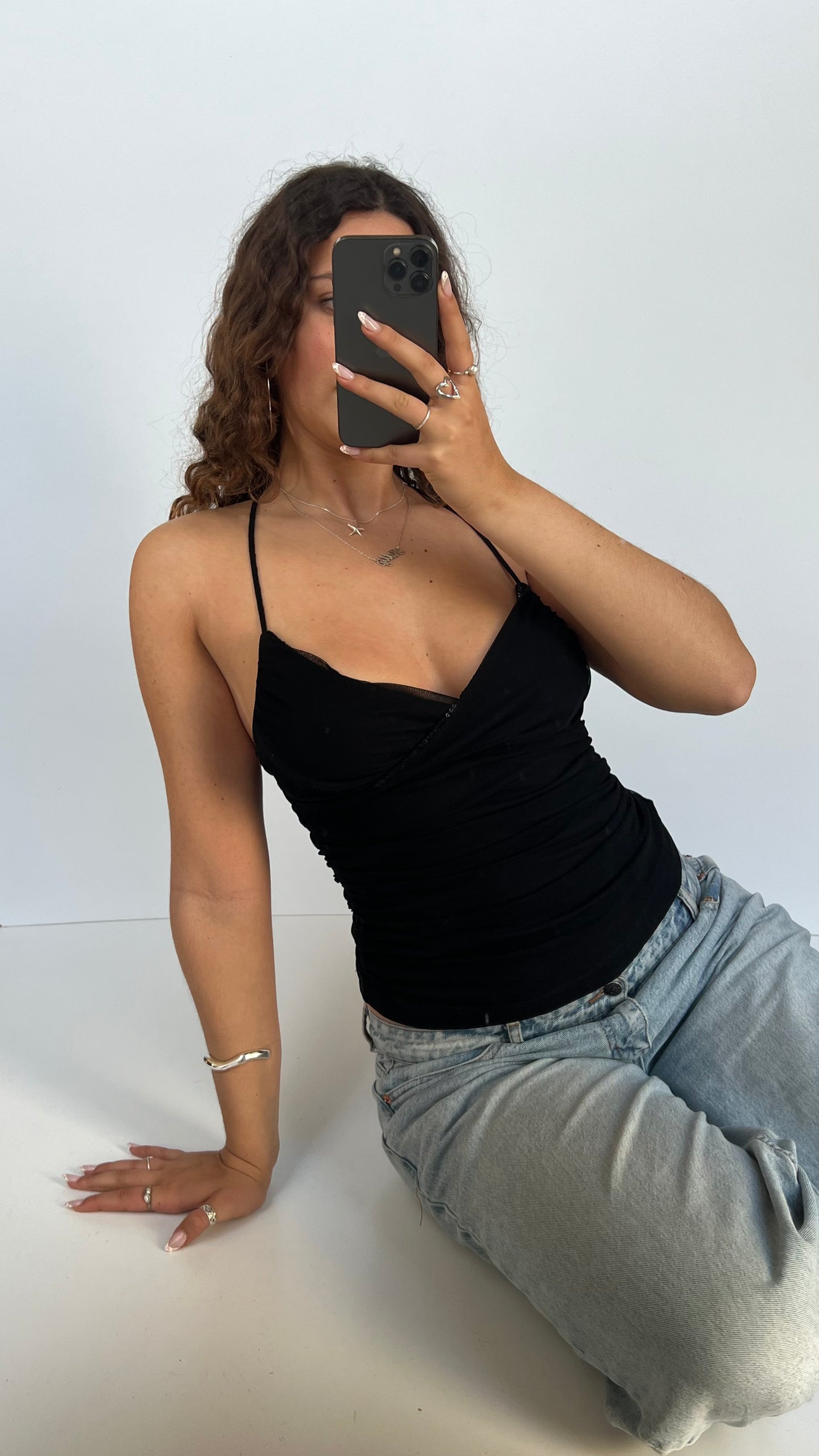 00s black mesh sequin cami- size S