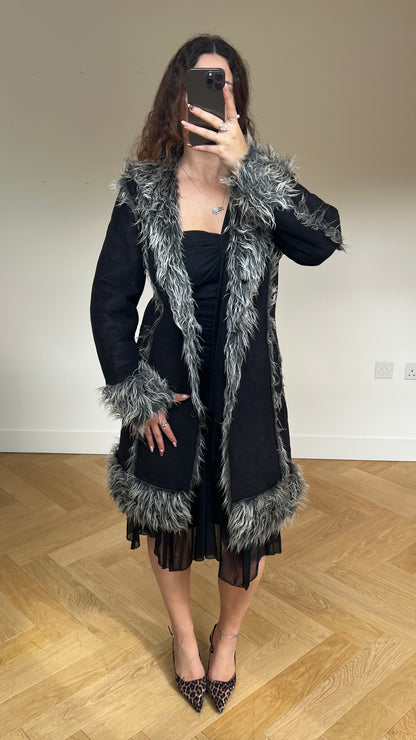 00 black grey afghan coat- size L