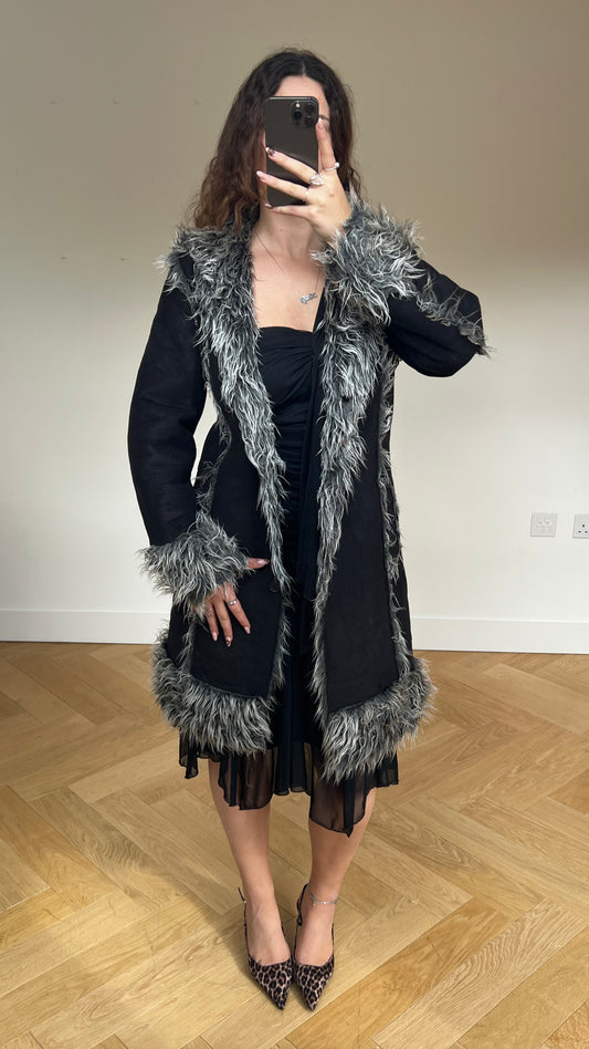 00 black grey afghan coat- size L