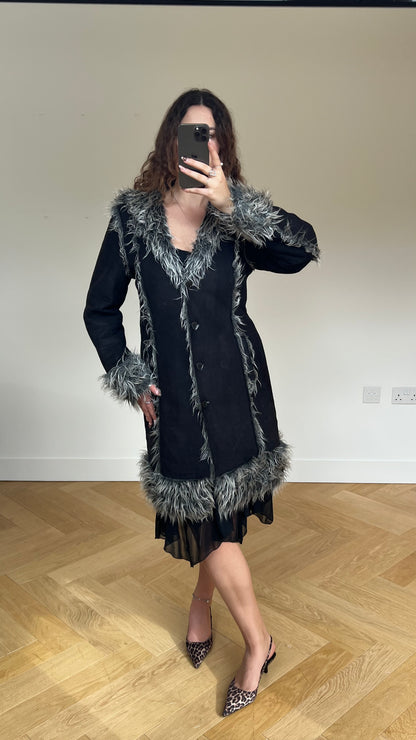 00 black grey afghan coat- size L