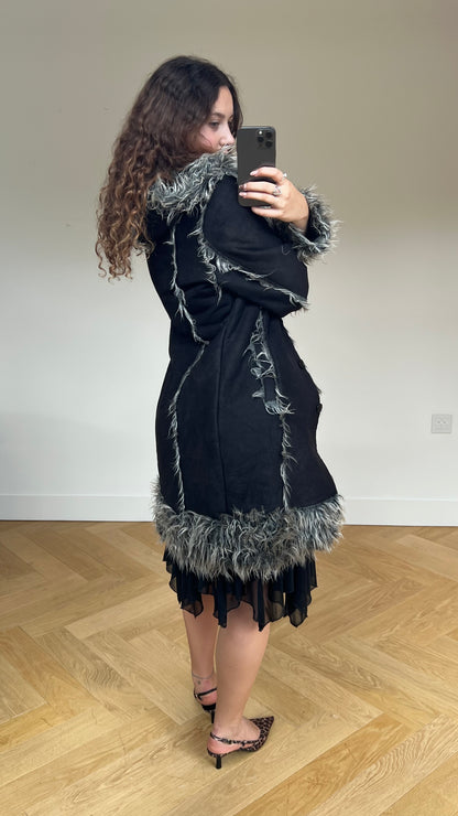 00 black grey afghan coat- size L