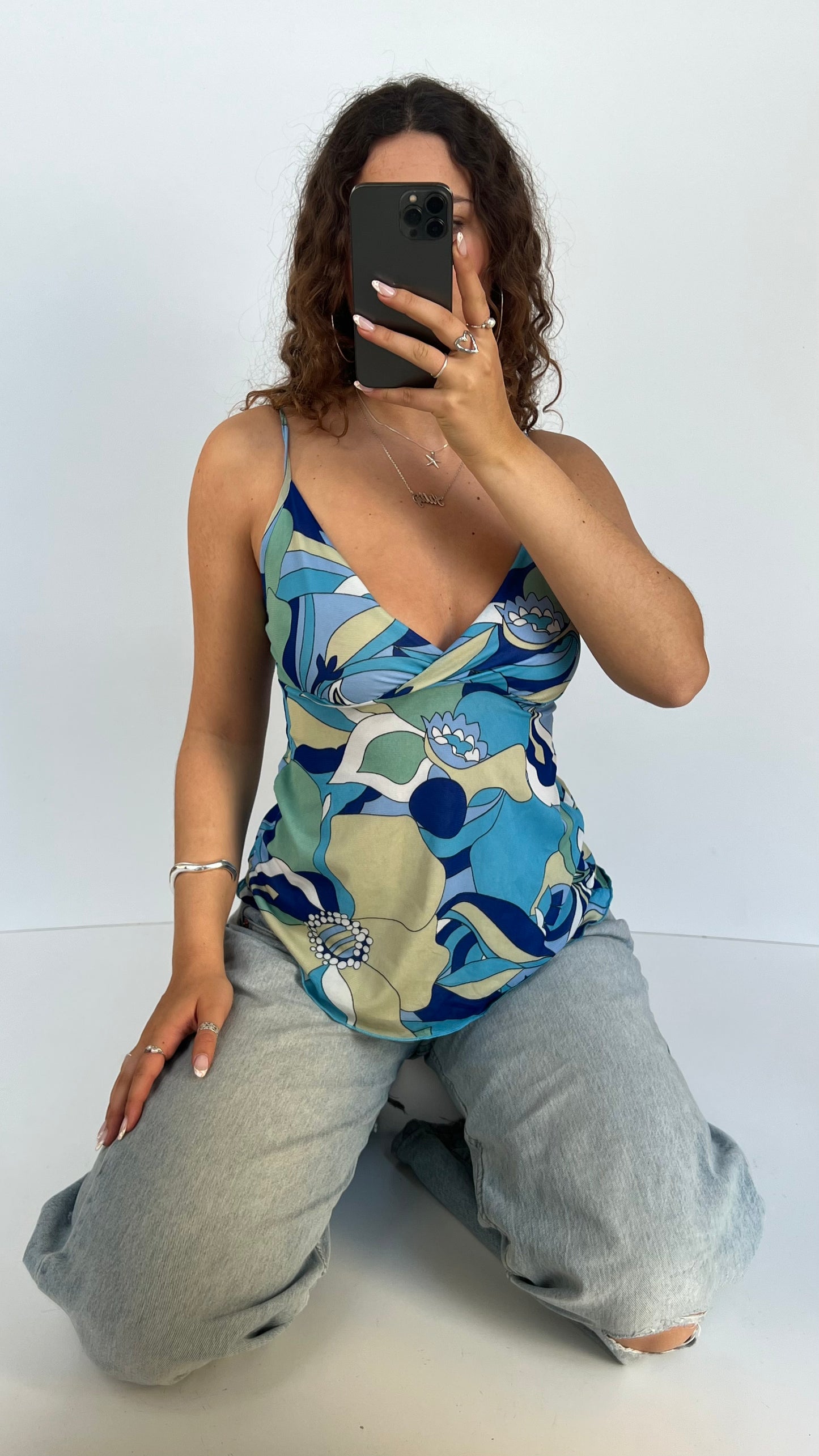 00s blue patterned cami- size M
