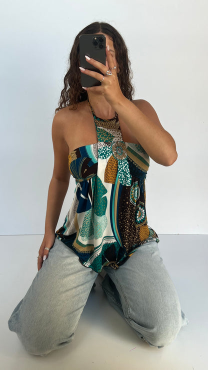 00s blue brown babydoll cami- size M
