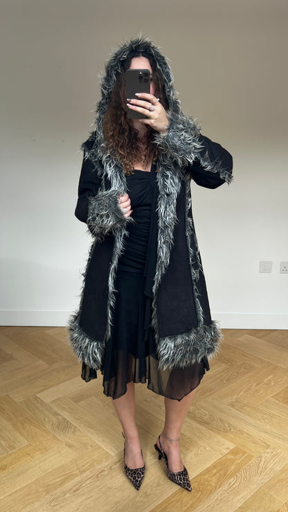 00 black grey afghan coat- size L