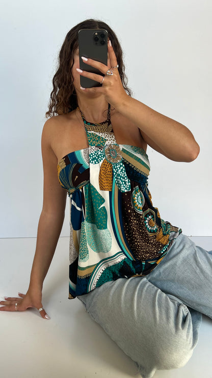 00s blue brown babydoll cami- size M