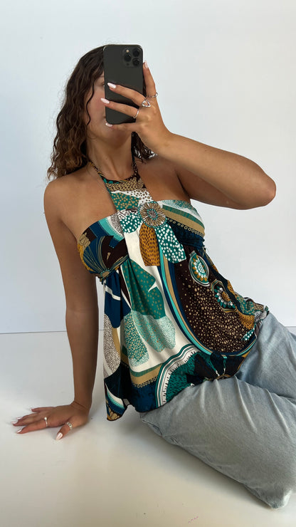 00s blue brown babydoll cami- size M
