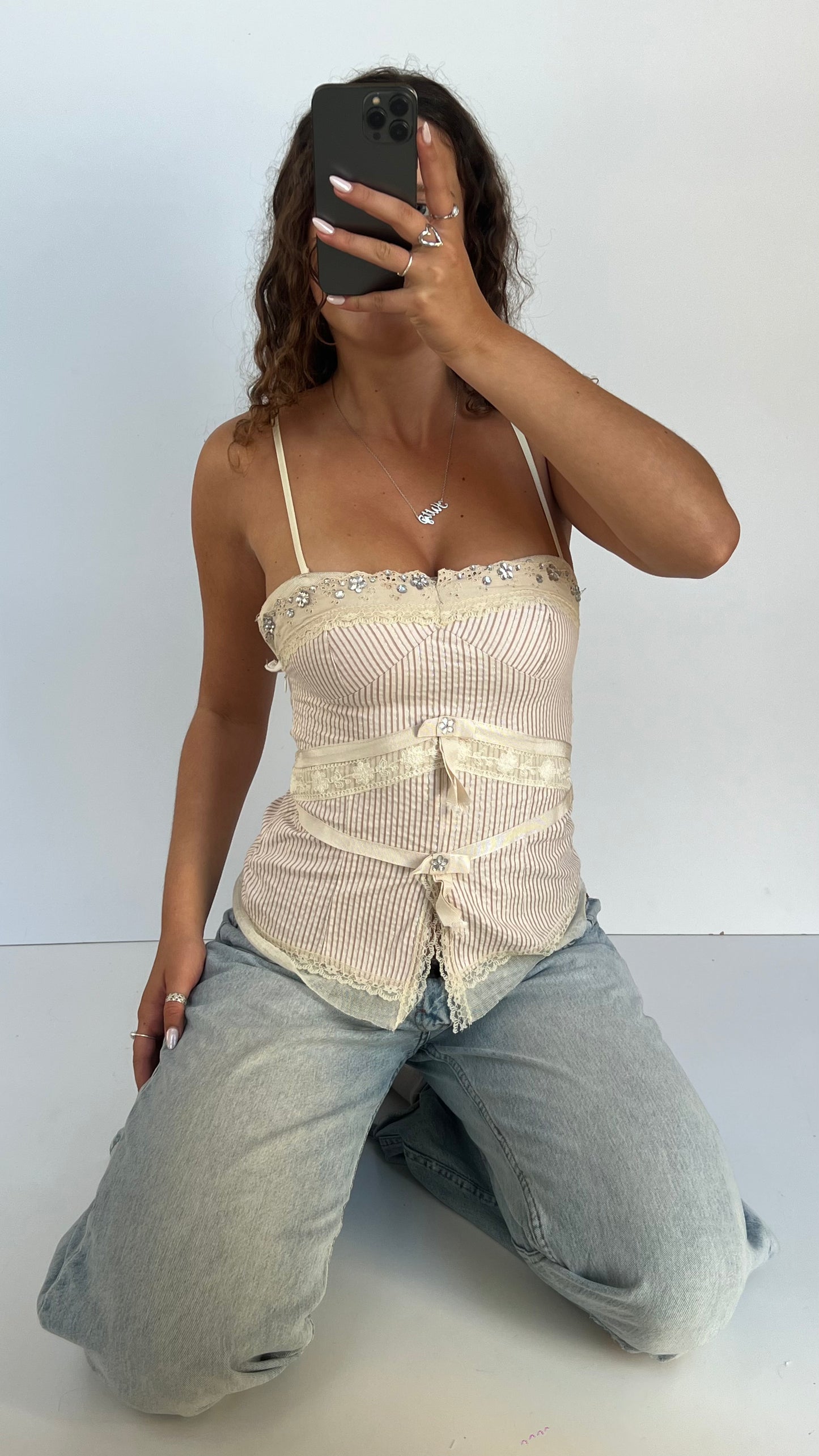 00s cream pinstripe cami- size S