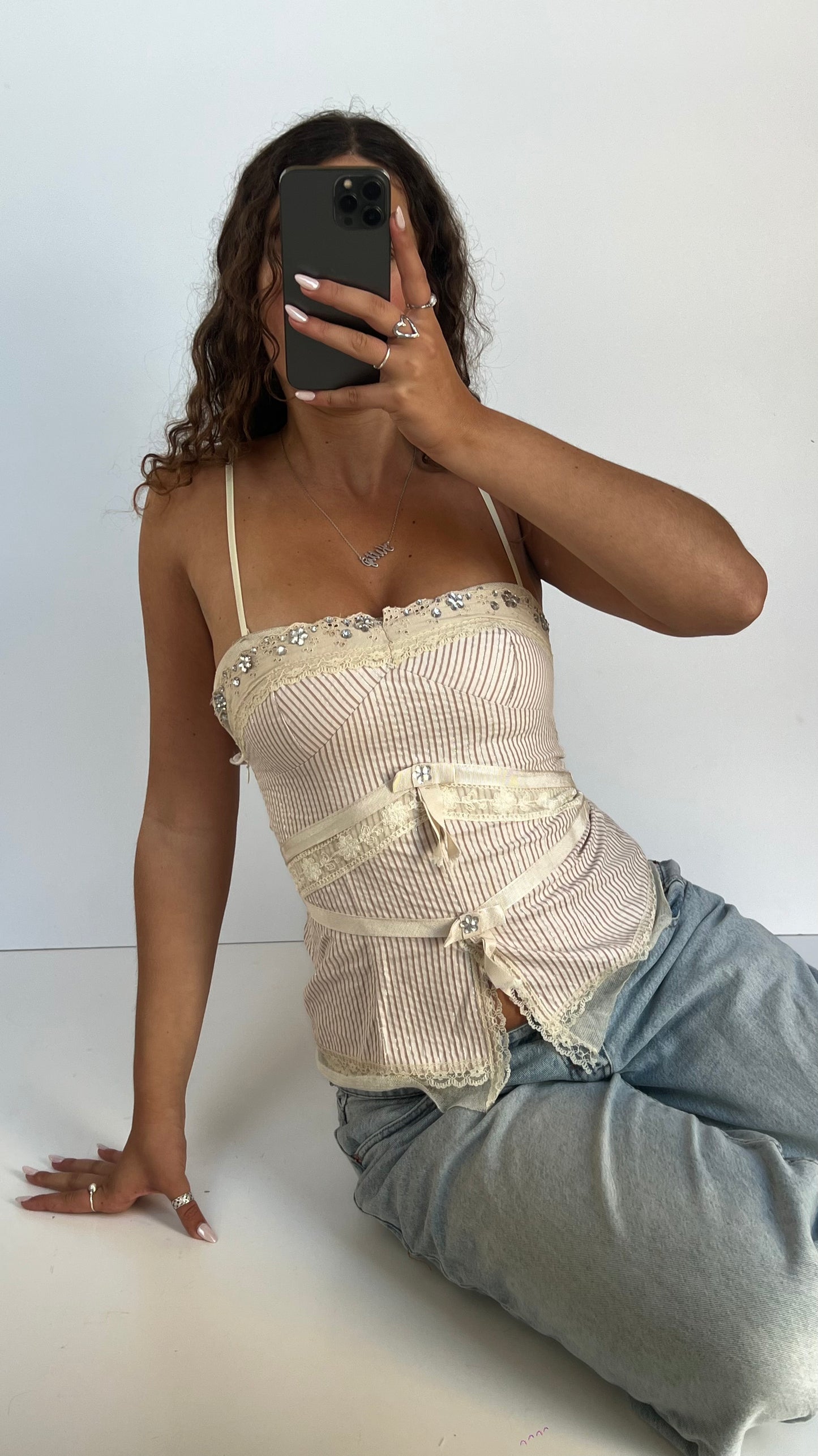 00s cream pinstripe cami- size S