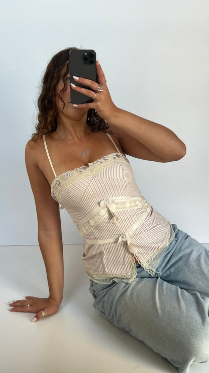 00s cream pinstripe cami- size S