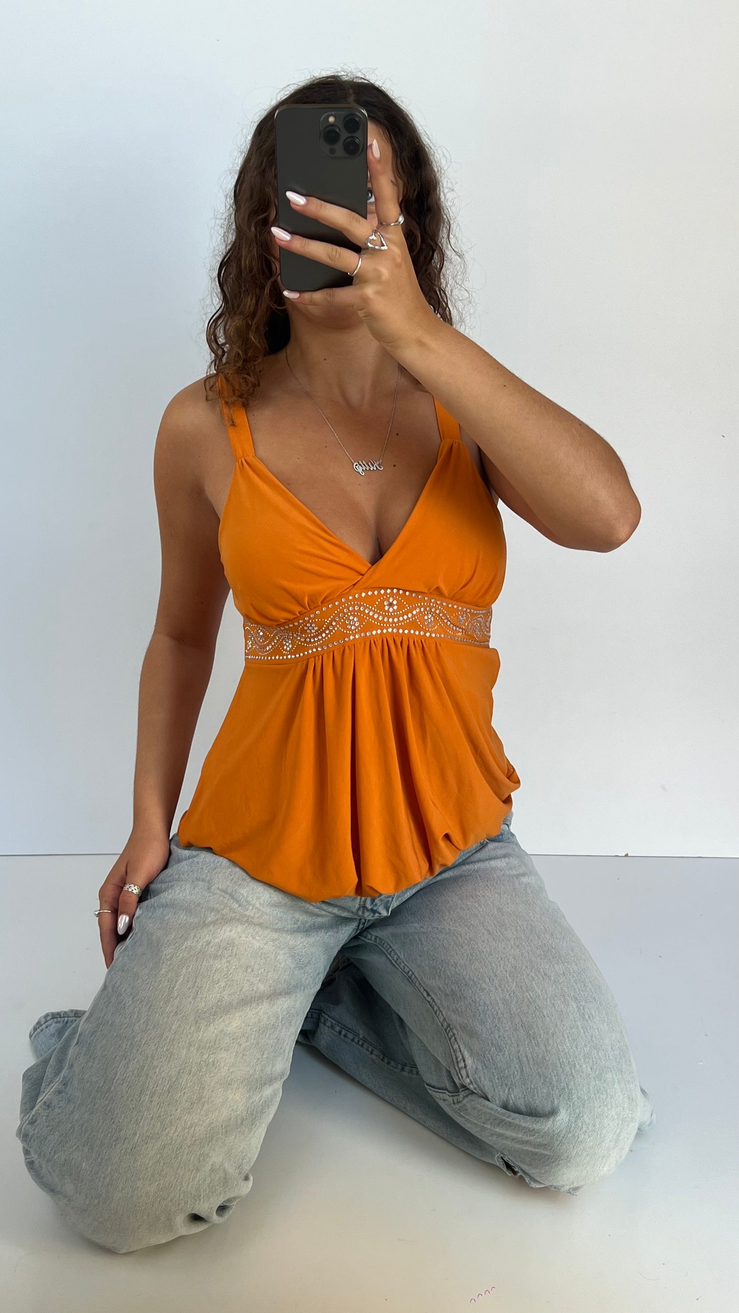 00s orange diamanté cami- size L