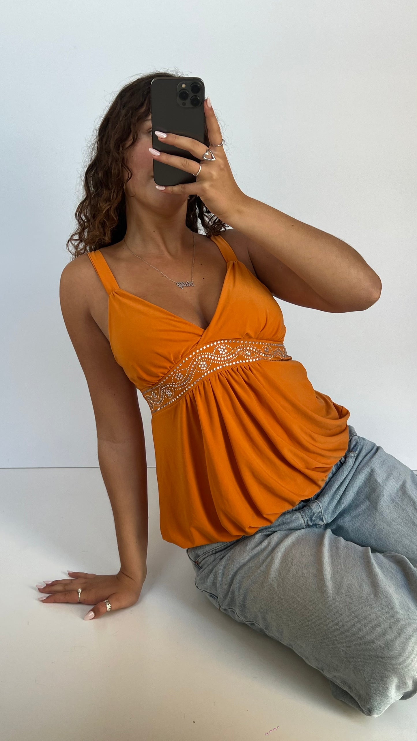 00s orange diamanté cami- size L