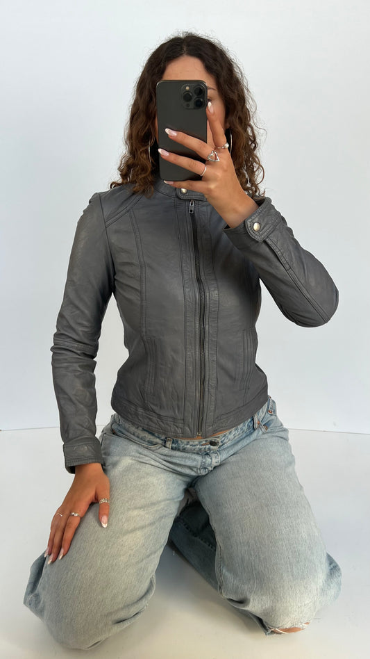 00s blue leather jacket- size M