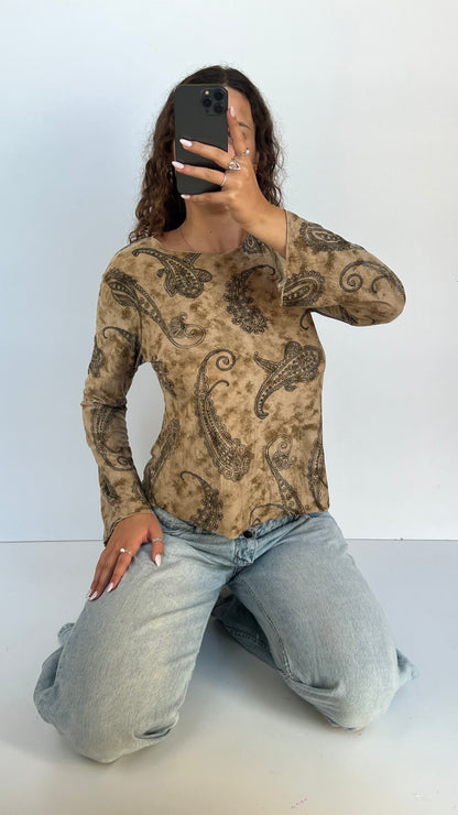00s brown paisley top- size XL