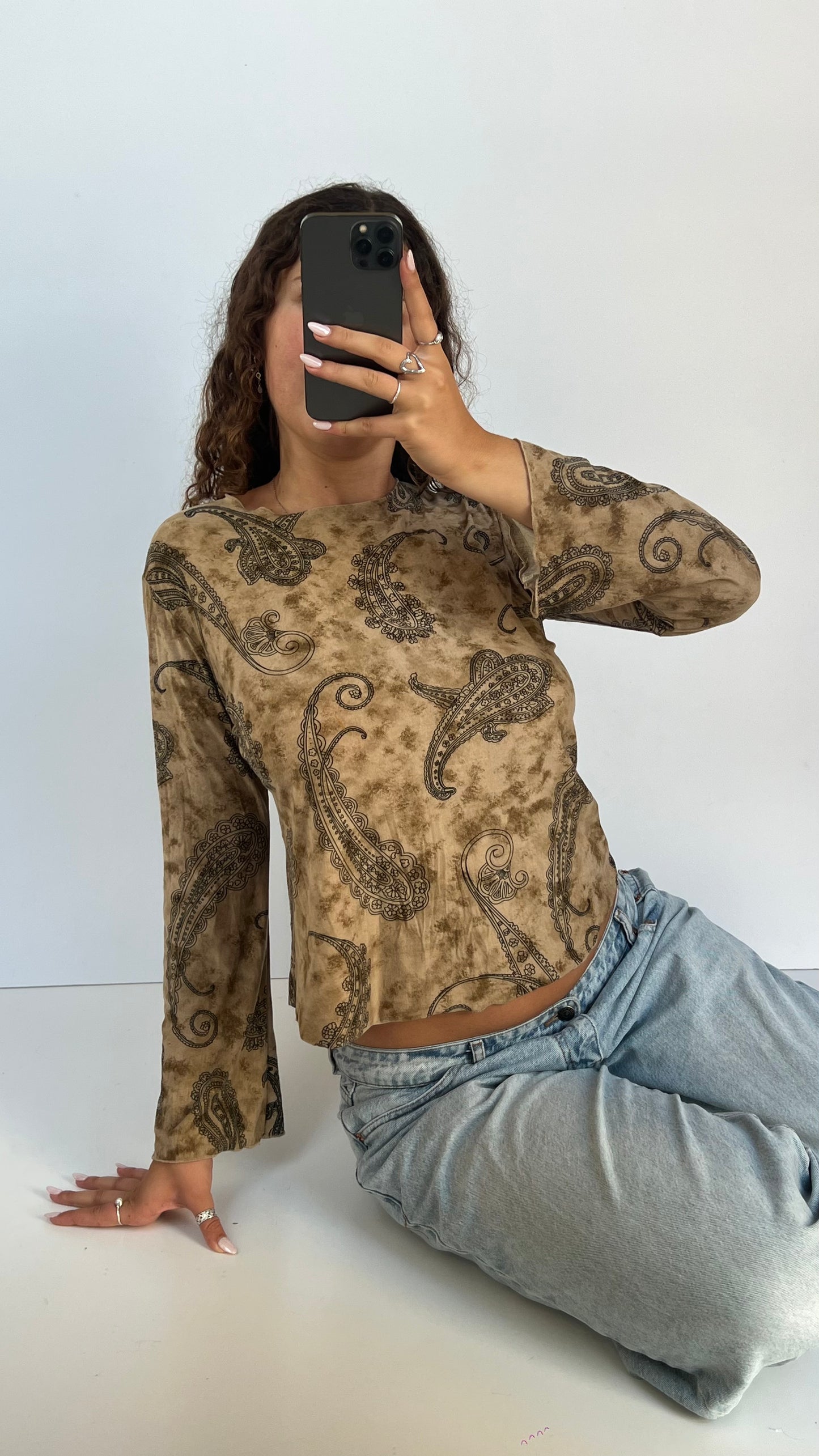 00s brown paisley top- size XL