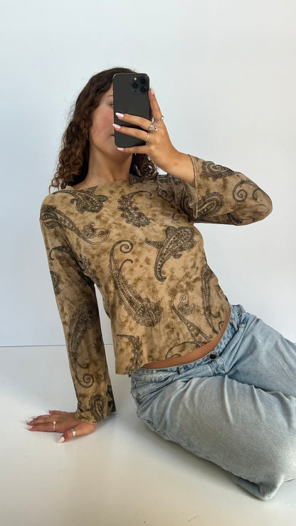 00s brown paisley top- size XL