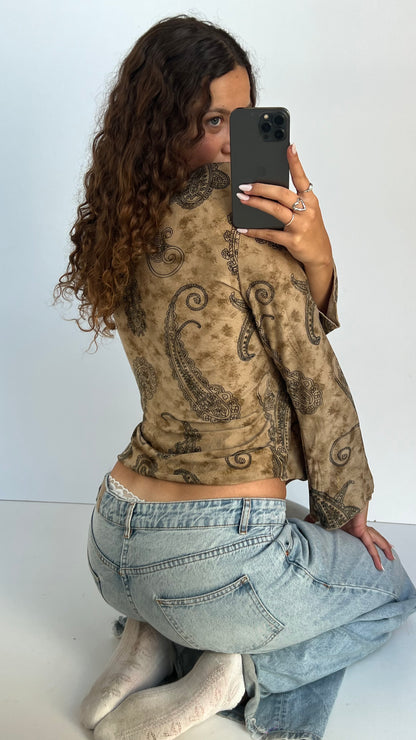 00s brown paisley top- size XL