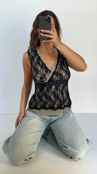 00s black lace babydoll top- size L