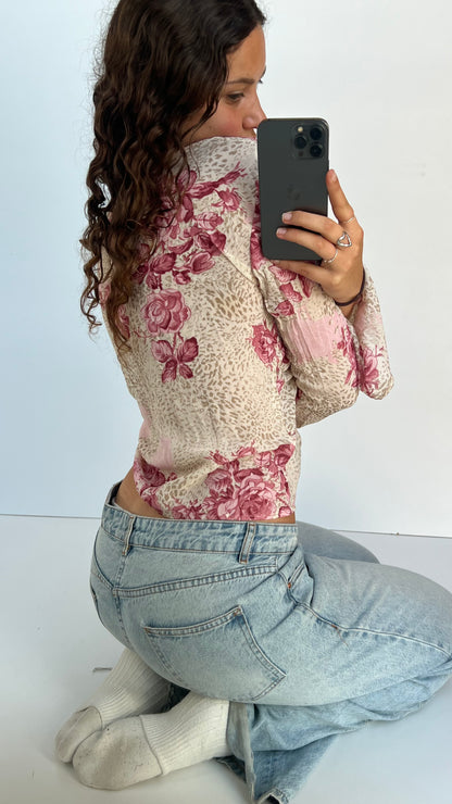 00s cream pink mesh top- size L