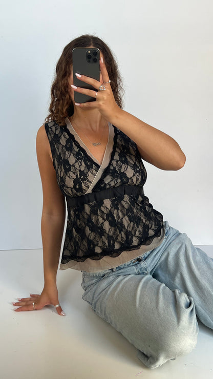 00s black lace babydoll top- size L
