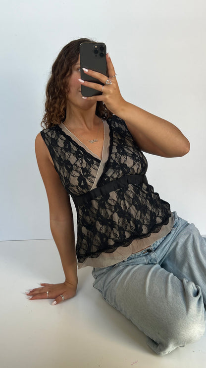 00s black lace babydoll top- size L