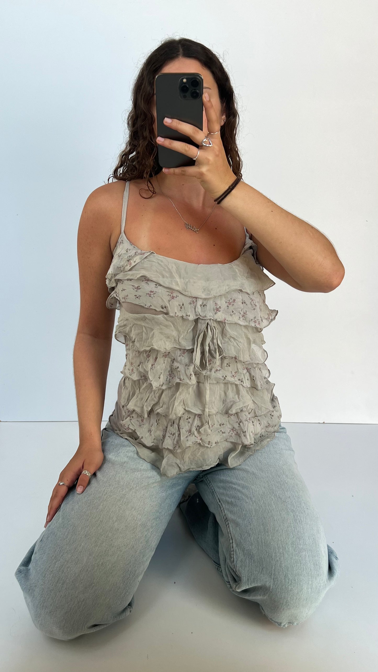 00s grey floral ruffle cami- size S