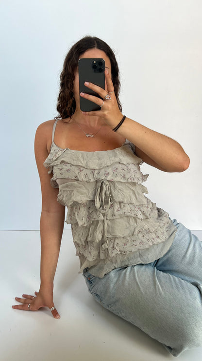 00s grey floral ruffle cami- size S