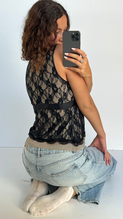 00s black lace babydoll top- size L