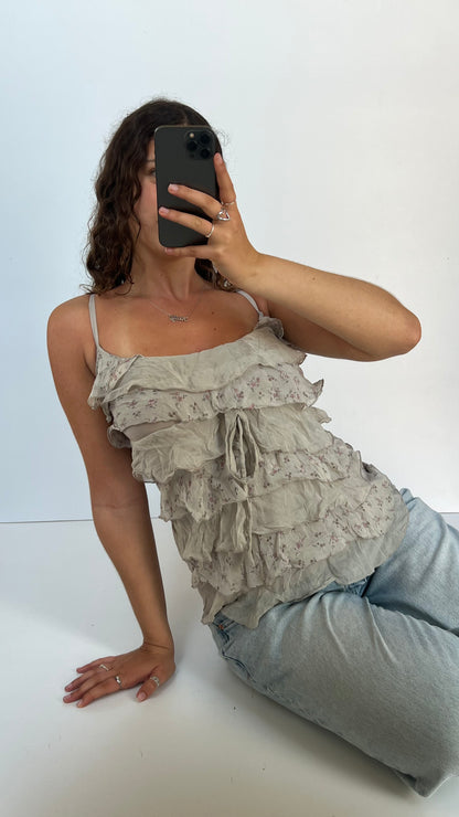 00s grey floral ruffle cami- size S