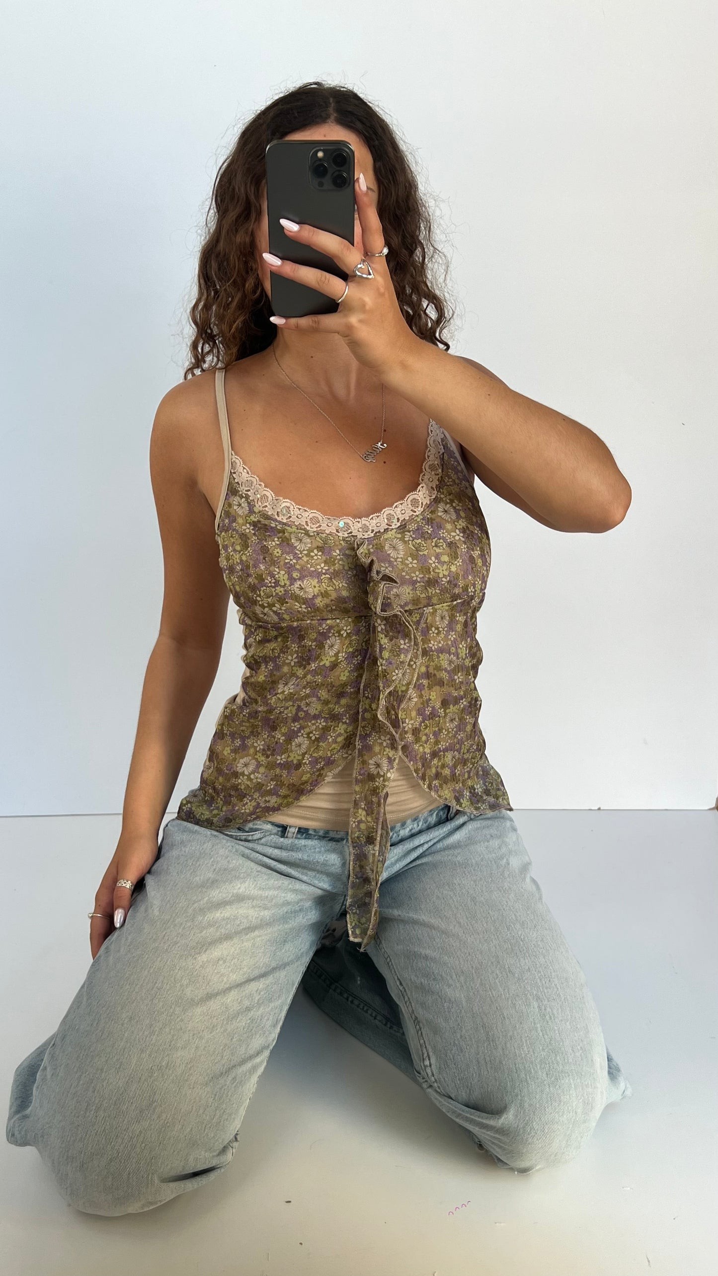 00s khaki purple floral cami- size M