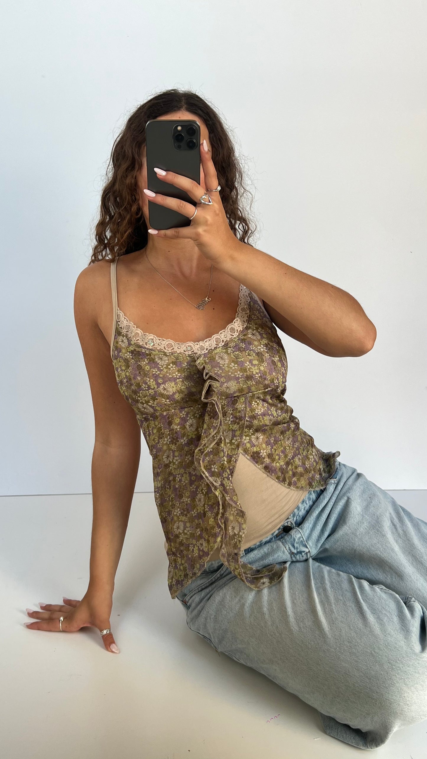 00s khaki purple floral cami- size M