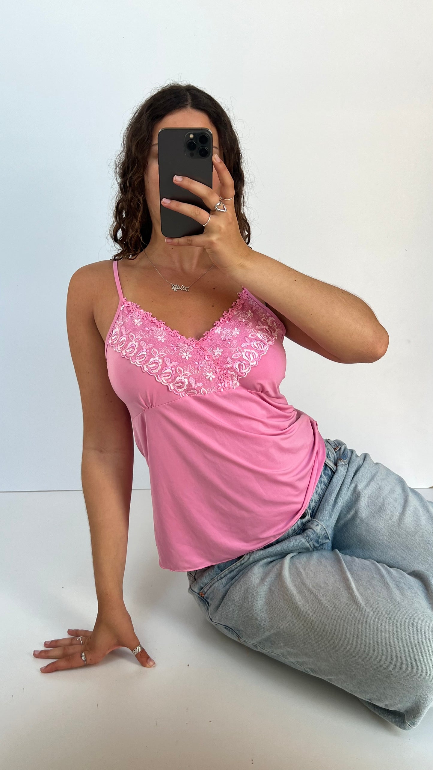 00s pink lace cami- size M
