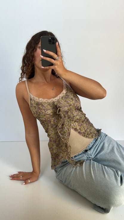 00s khaki purple floral cami- size M