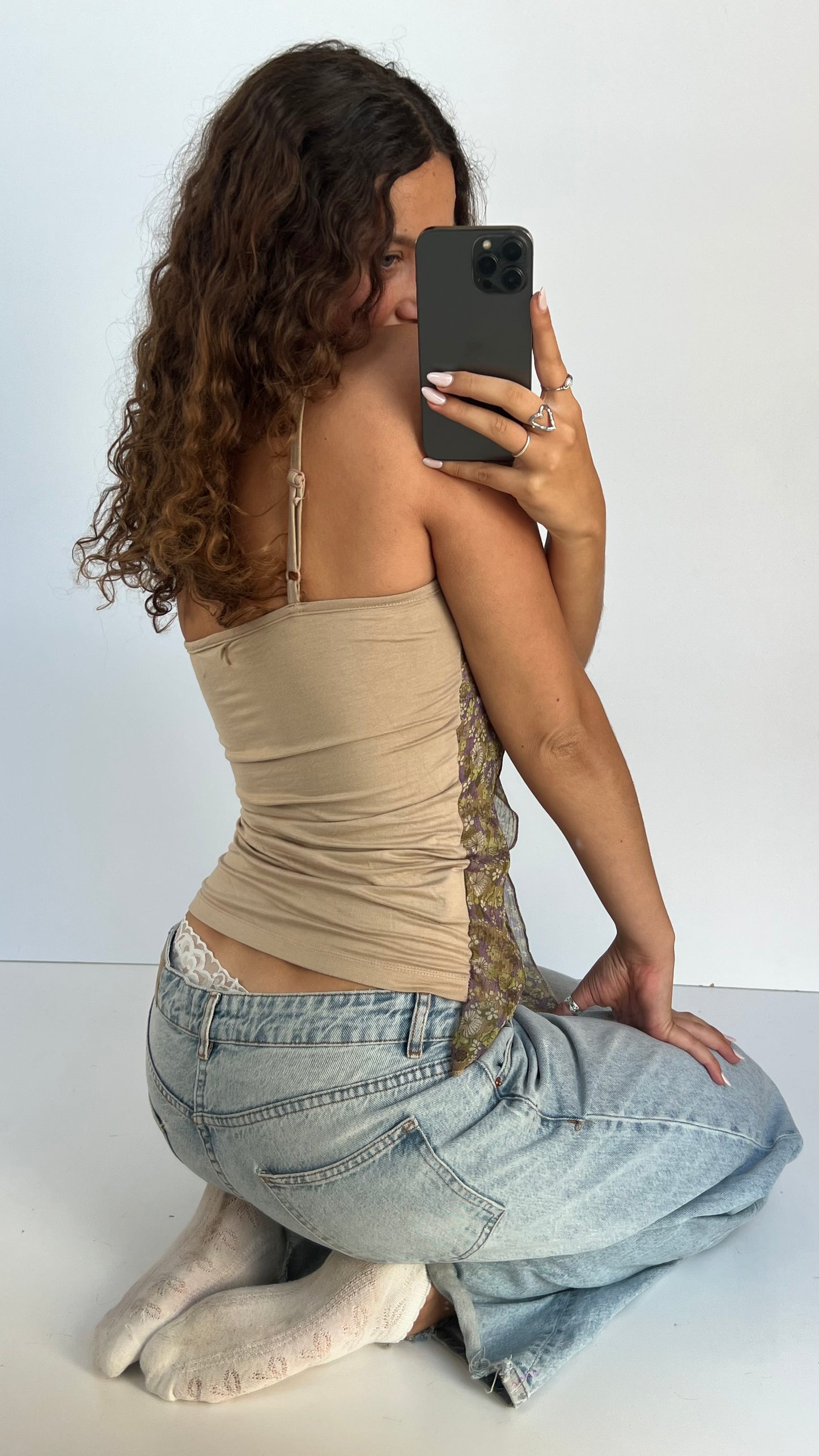 00s khaki purple floral cami- size M
