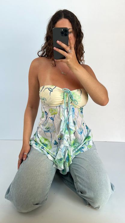 00s blue floral babydoll cami- size M/L